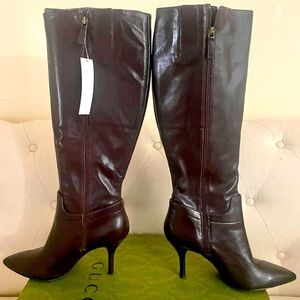 Nine West Knee High Brown Leather Wide Calf Boots